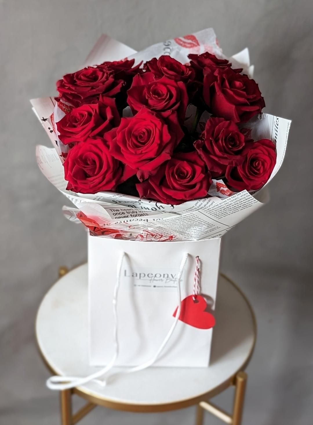 Red roses in love packaging