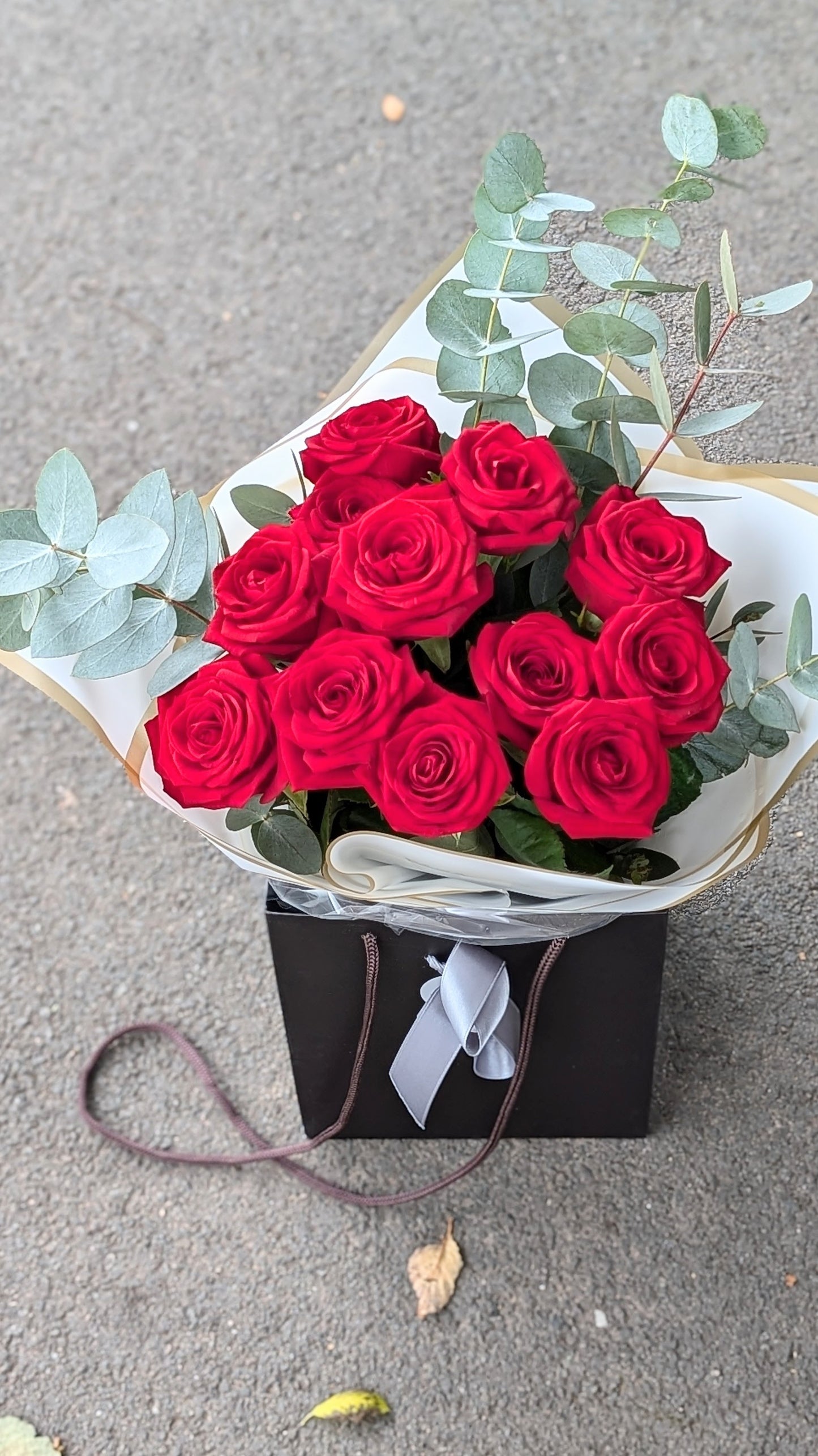 Eternal Romance: Premium Red Rose Bouquet with Eucalyptus