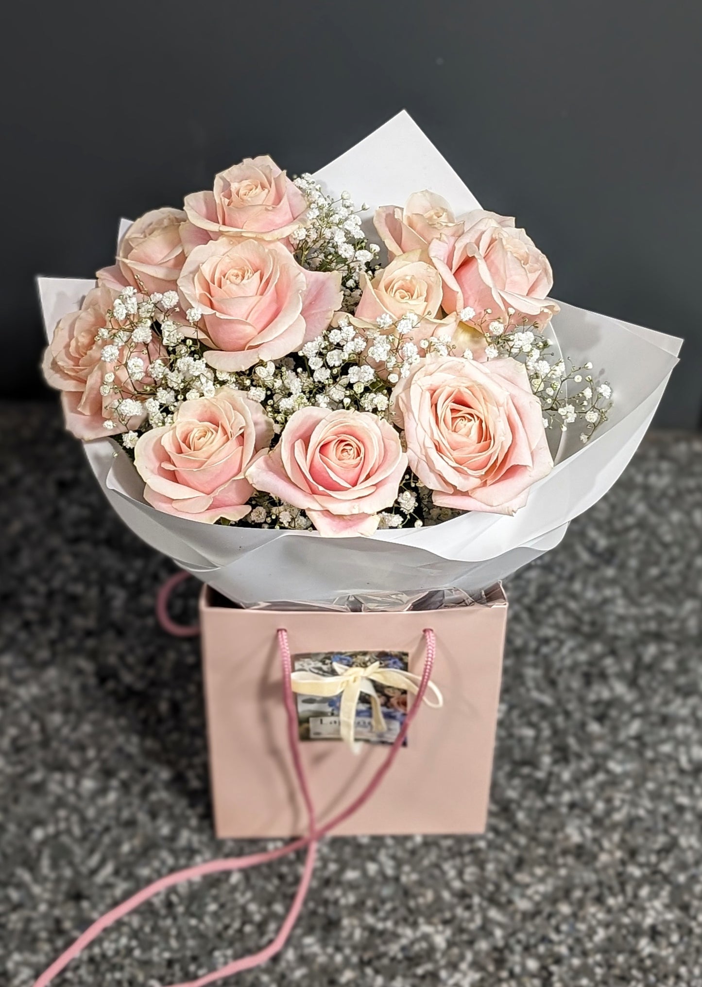 Pink Petal Serenade: Pink Roses & Gypsophila Bouquet