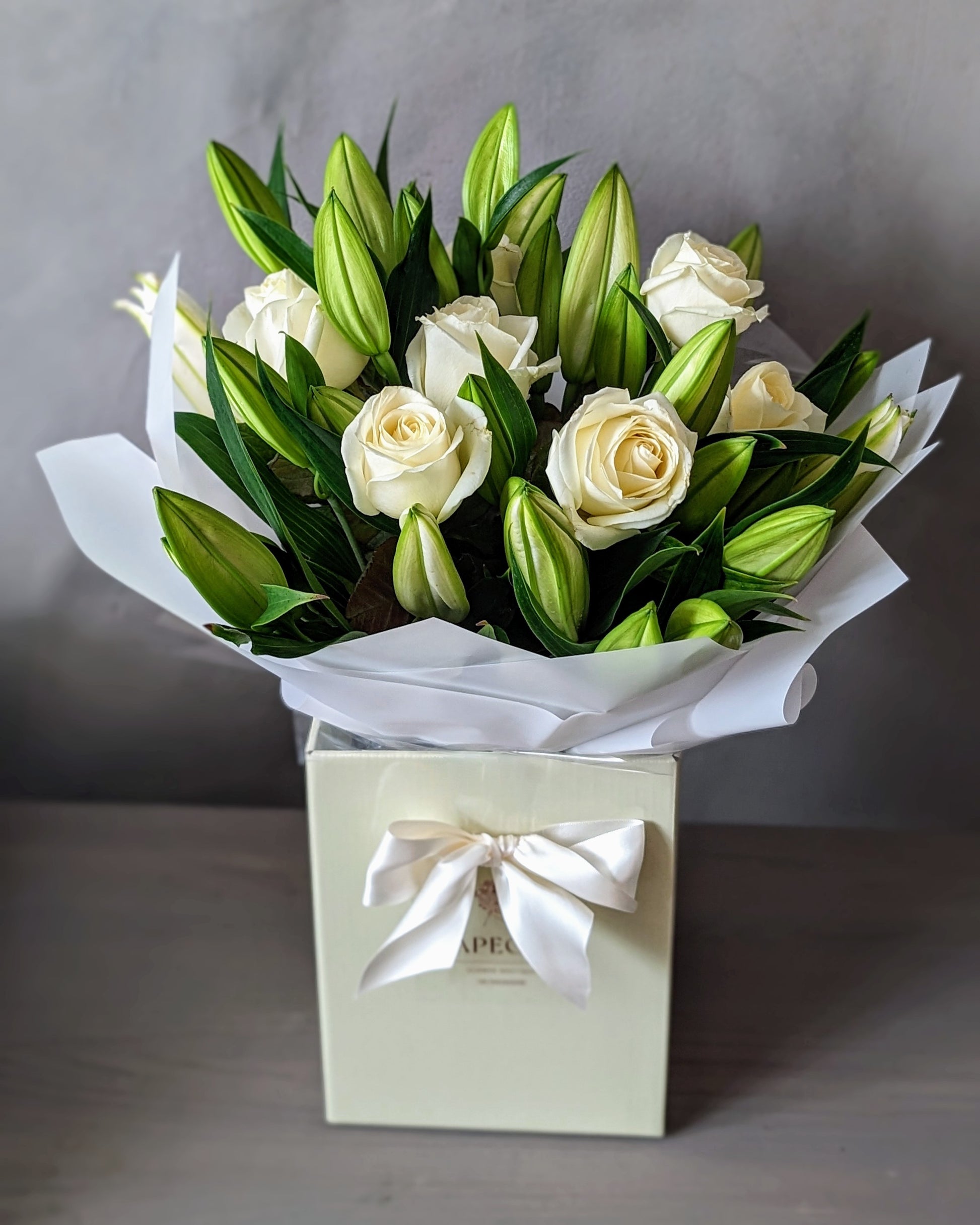 white lily white rose lily bouquet 