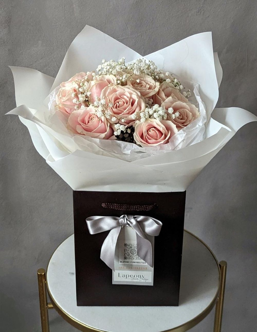 Pink Petal Serenade: Pink Roses & Gypsophila Bouquet