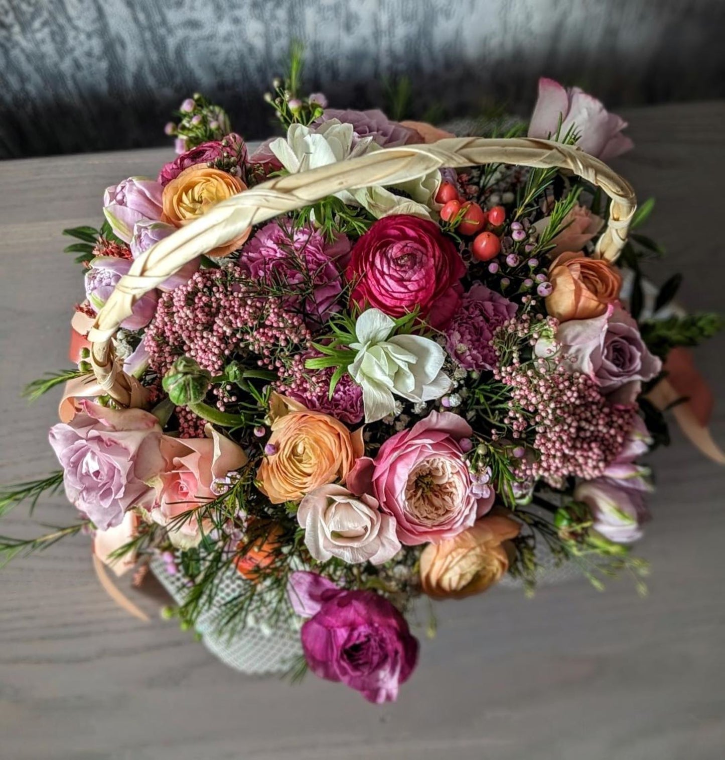 Mother's day flowers Flower Basket Spring  Flowers Anemones Tulips Ranunculus Snap Dragon 