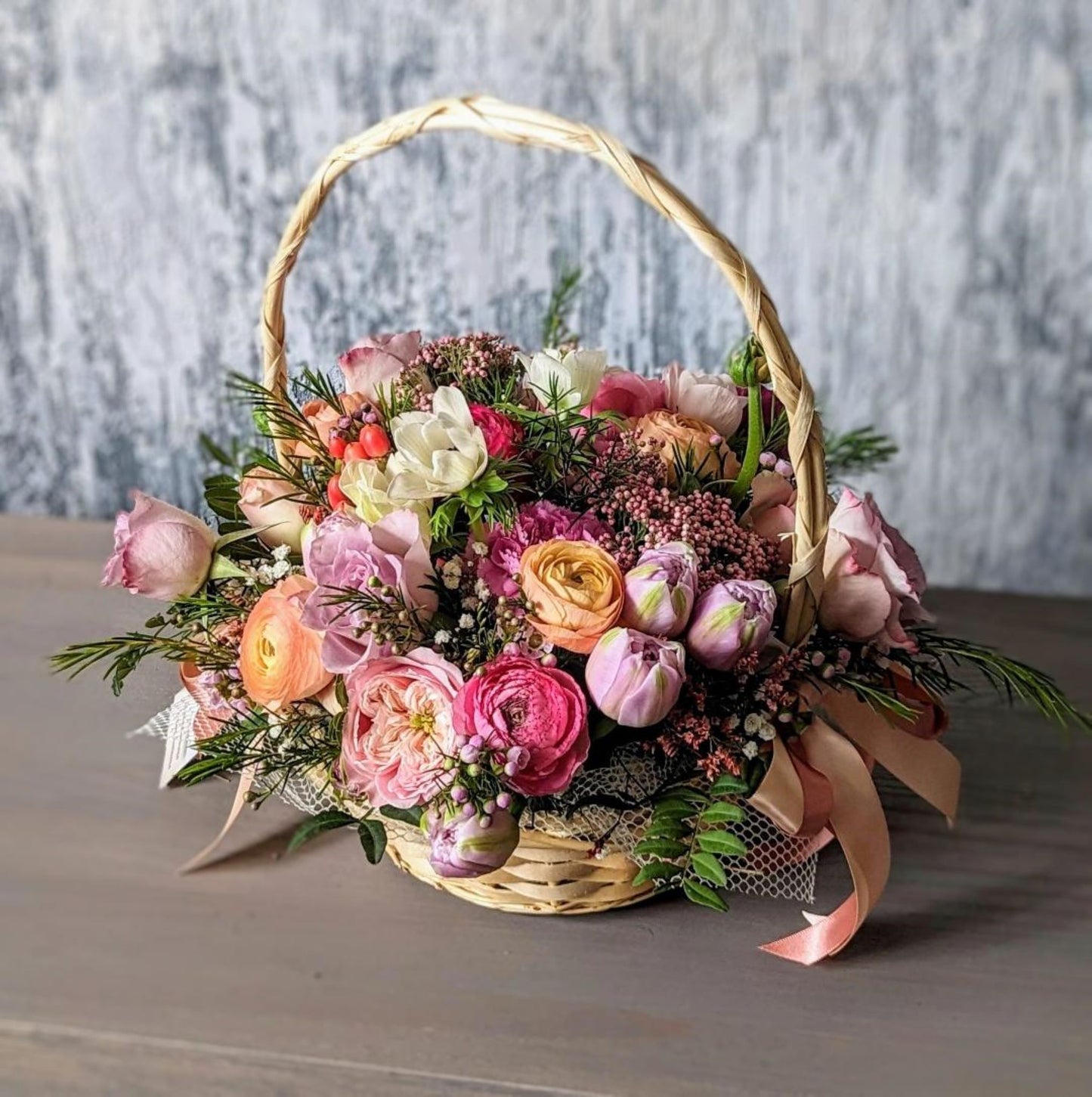 Mother's day flowers Flower Basket Spring  Flowers Anemones Tulips Ranunculus Snap Dragon 