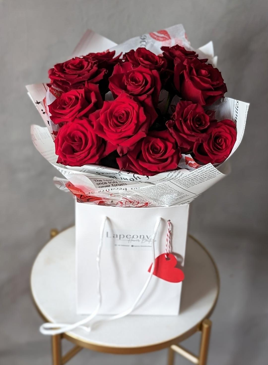 Red roses in love packaging 