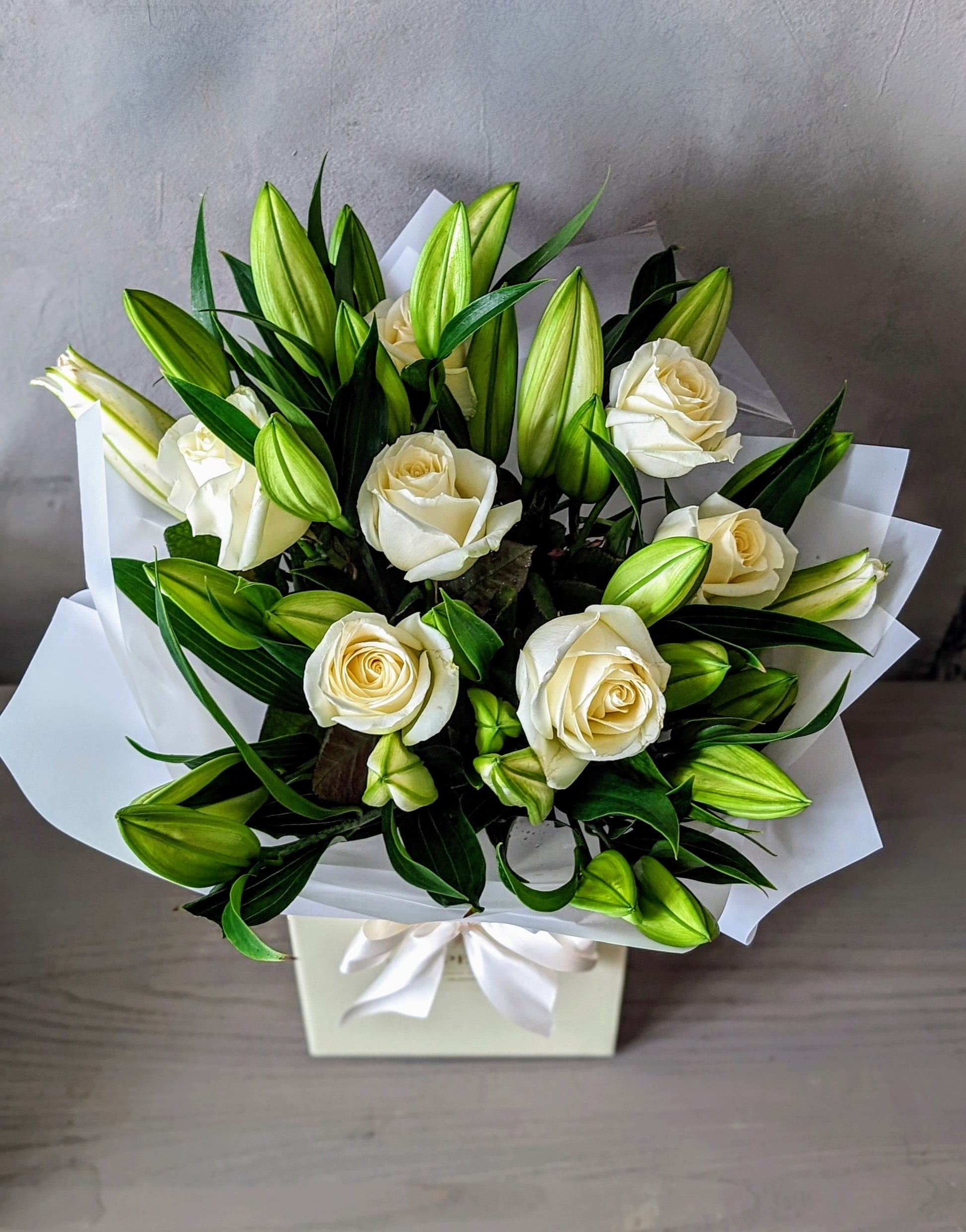 white roses and lilies