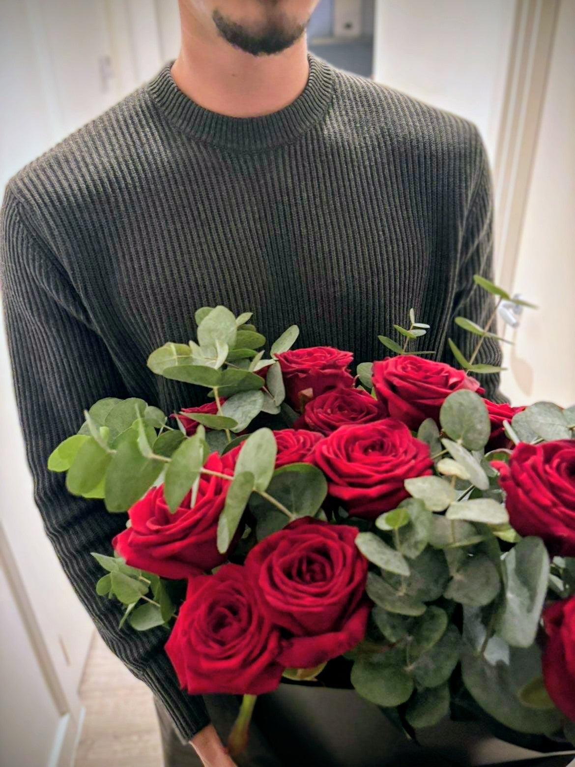Eternal Romance: Premium Red Rose Bouquet with Eucalyptus