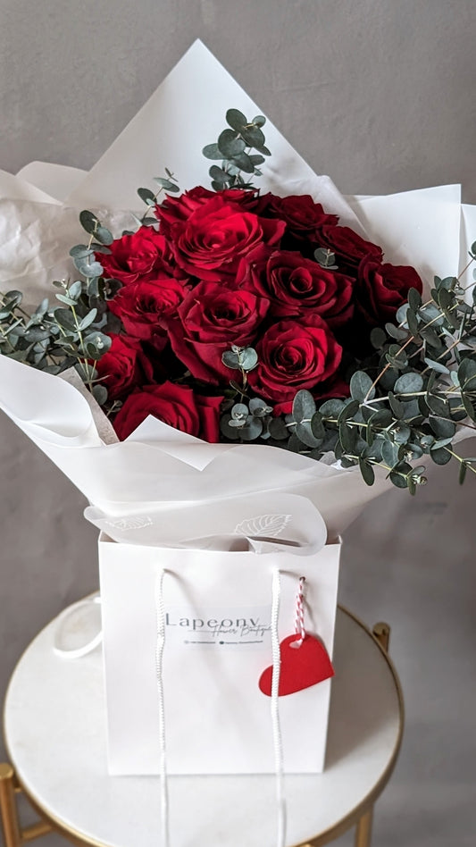 Eternal Romance: Premium Red Rose Bouquet with Eucalyptus
