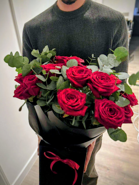 Eternal Romance: Premium Red Rose Bouquet with Eucalyptus